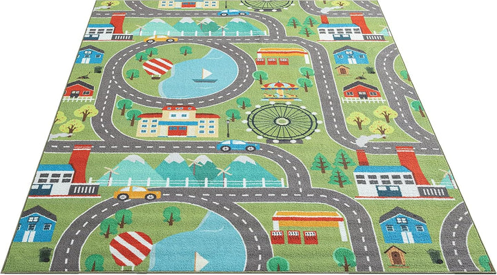 the carpet Happy Life – Kinderteppich Spielteppich Strassen- und Stadtmotiv mit Auto, rutschfest & p