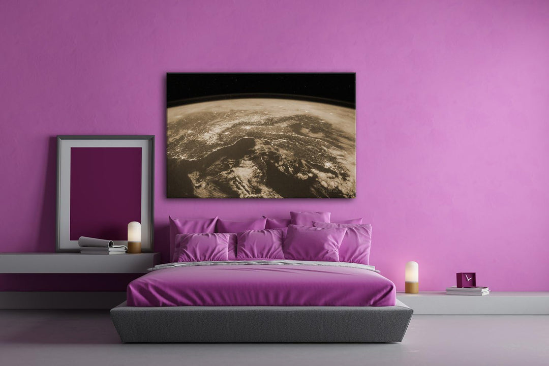Sicht aus der ISS auf die Erde Format: 80x60 Effekt: Sepia als Leinwandbild, Motiv fertig gerahmt au