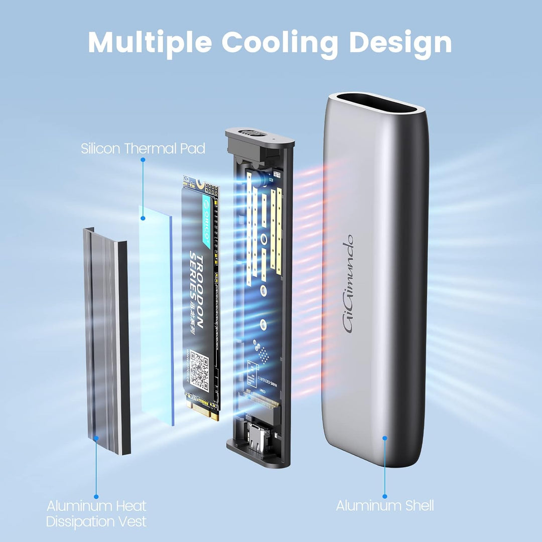 GiGimundo M.2 NVMe SSD Gehäuse 10Gbit/s, Werkzeuglos 3.2 Gen 2 M.2 Festplattengehäuse Aluminium für
