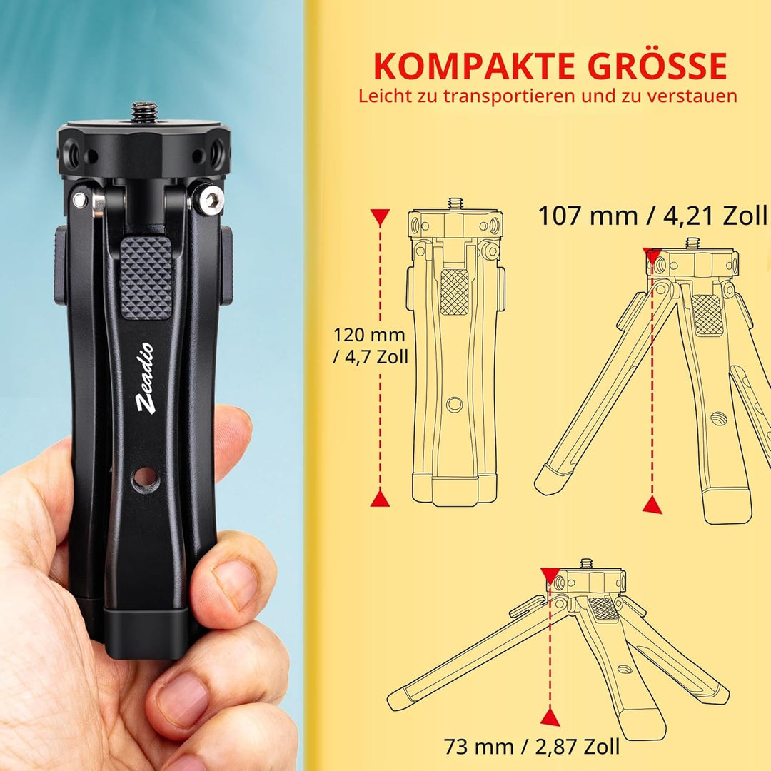 Zeadio Metall Kamera Mini Stativ, einstellbare Höhen Desktop Vlog Stativ, passt für Smooth 4, Osmo M