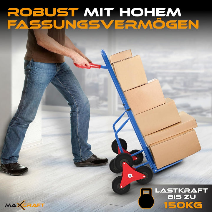 MAXCRAFT Sackkarre Treppenkarre bis 150 kg klappbar Treppensackkarre Transportkarre Treppensteiger B