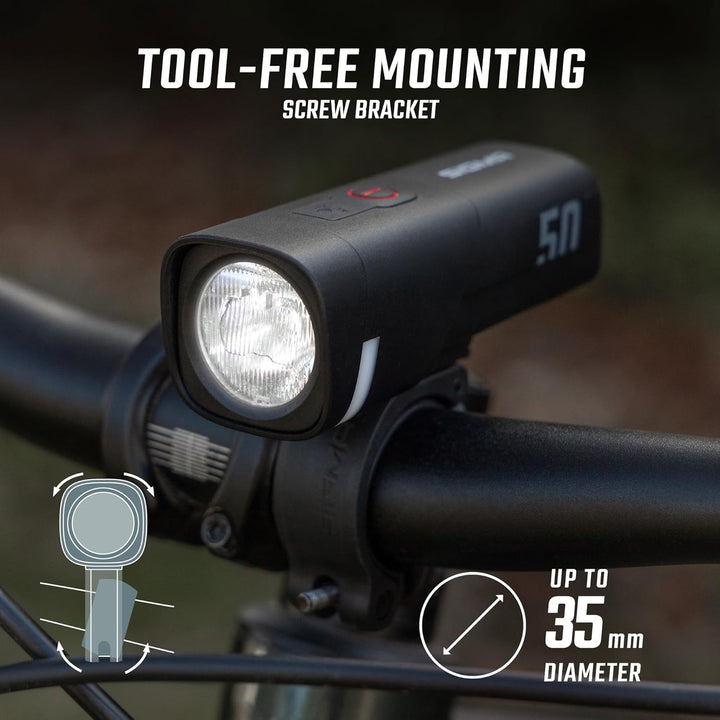 SIGMA Aura 50 | LED Fahrradlicht mit 50 LUX und USB-C | StVZO zugelassenes Vorderlicht mit 2 Leuchtm