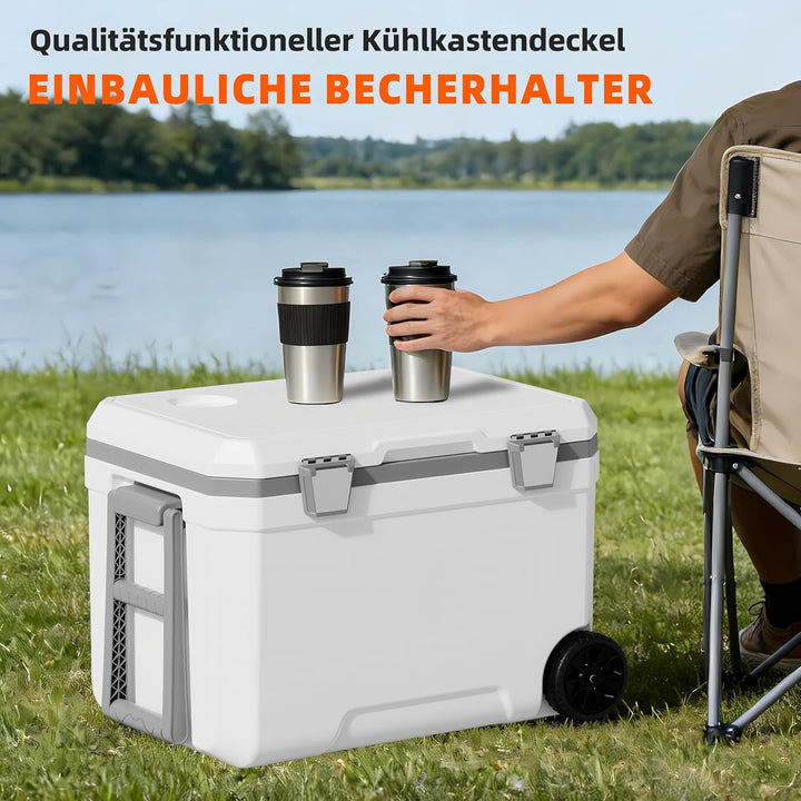 WISD 45L Kühlbox mit Rollen und Griff – Grosse Camping Kühlbox mit Metallverschlüssen & Ablaufstopfe
