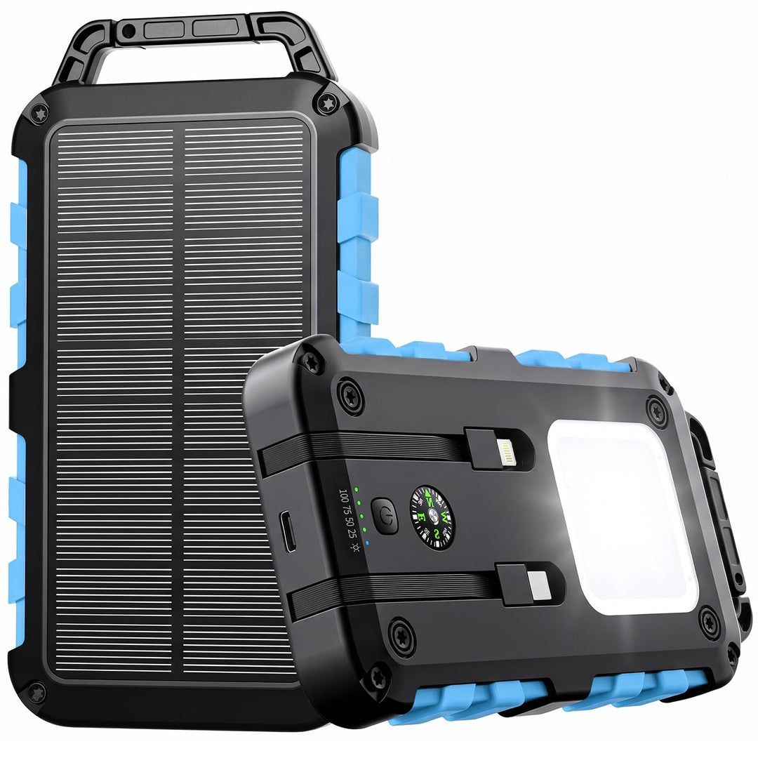 Solar Powerbank 10000mAh 22.5W PD für Smartphones, Tablets und mehr | 2 Integrierte Ausgangskabel US