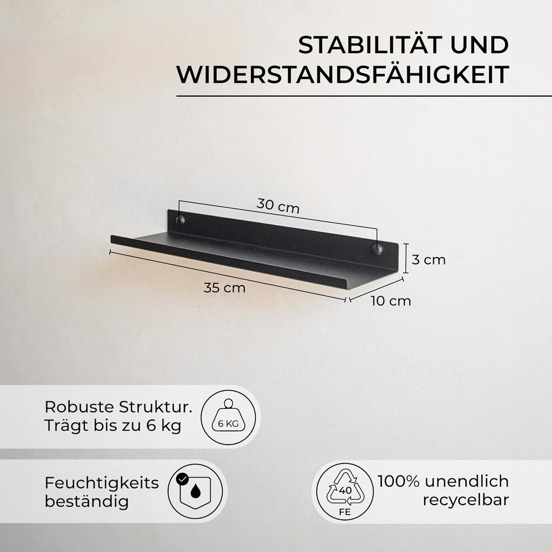 MILUKA Wandregal Schwarz aus Metall | 2er Set Schweberegale Schwarz 35 cm | Badezimmer Regal Wand |