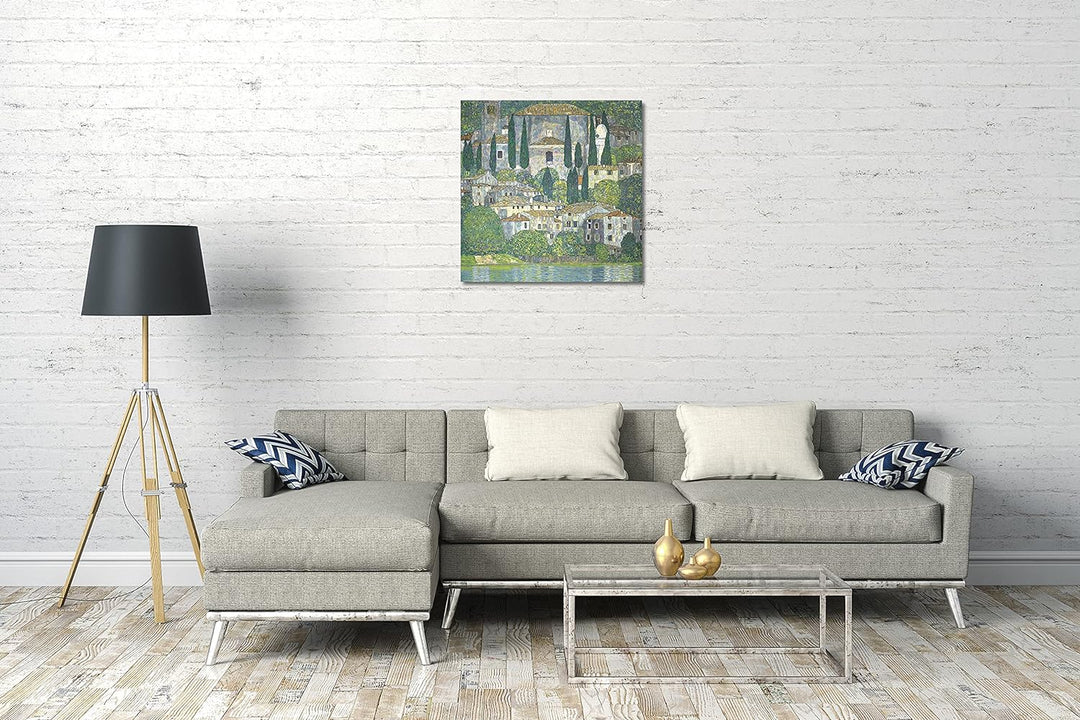 Printed Paintings Leinwand (70x70cm): Gustav Klimt - Kirche in Cassone (Landschaft mit Zypressen) (1