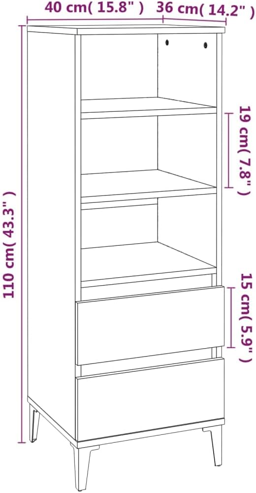 Makastle Modern Hochregal mit 3 offene Fächer & 2 Schubladen, Vitrinenschrank Bücherregal Bücherschr