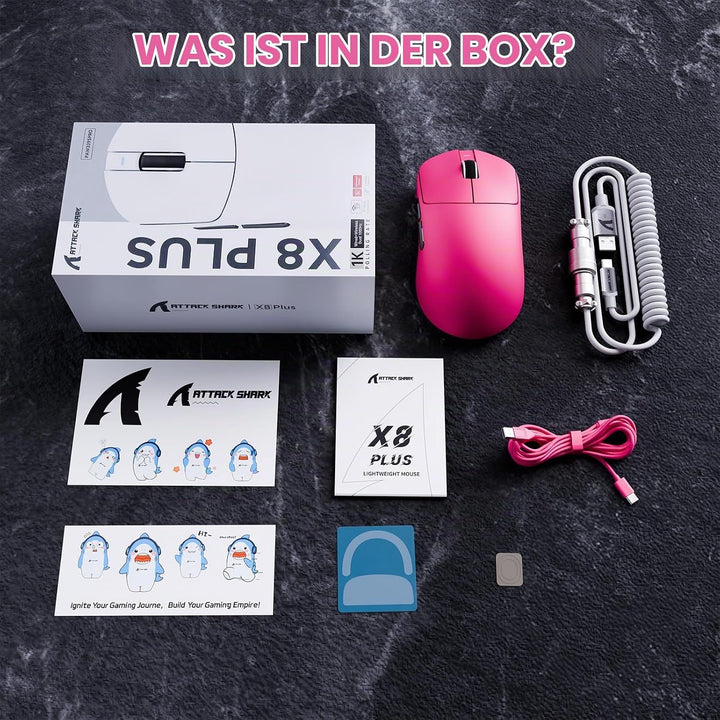 ATTACK SHARK X8 Serie Kabellose Gaming-Maus, 55–65 g Superleicht, PixArt PAW3395/3950 Sensor, BT/2.4