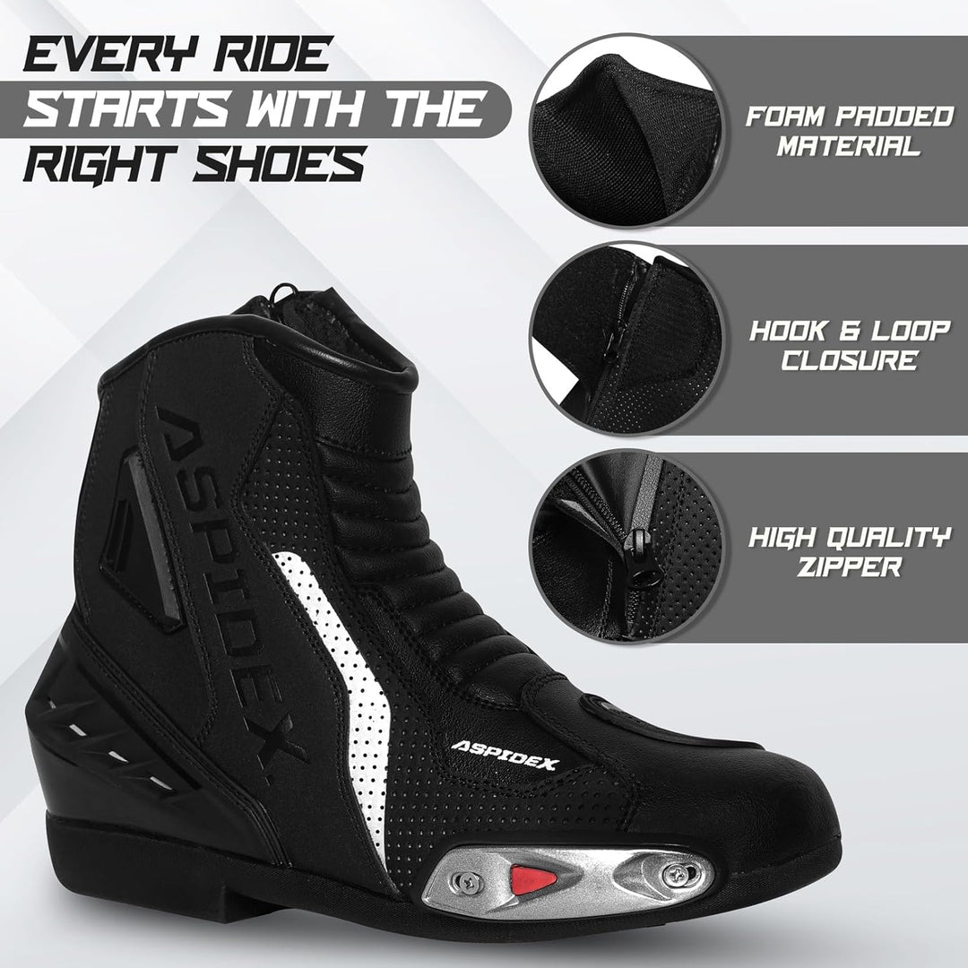 Herren Motorradstiefel Leder Motorrad Stiefel Sport Motorrad Schuhe mit schwarzer Gummisohle Stiefel