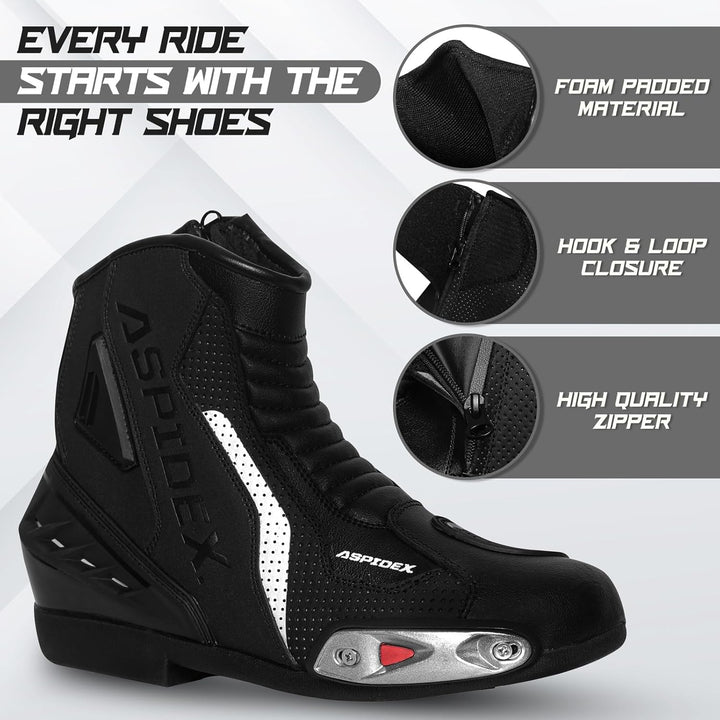 Herren Motorradstiefel Leder Motorrad Stiefel Sport Motorrad Schuhe mit schwarzer Gummisohle Stiefel