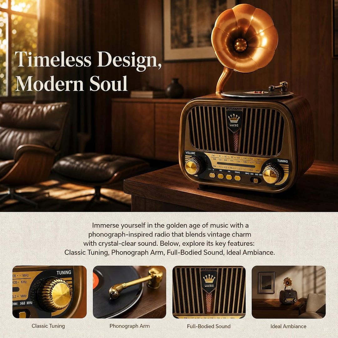 Tragbares Vintage Radio Bluetooth 5.4, mit Akku 1200 mAh, Bluetooth Radio mit USB TF AUX, Vintage Mu