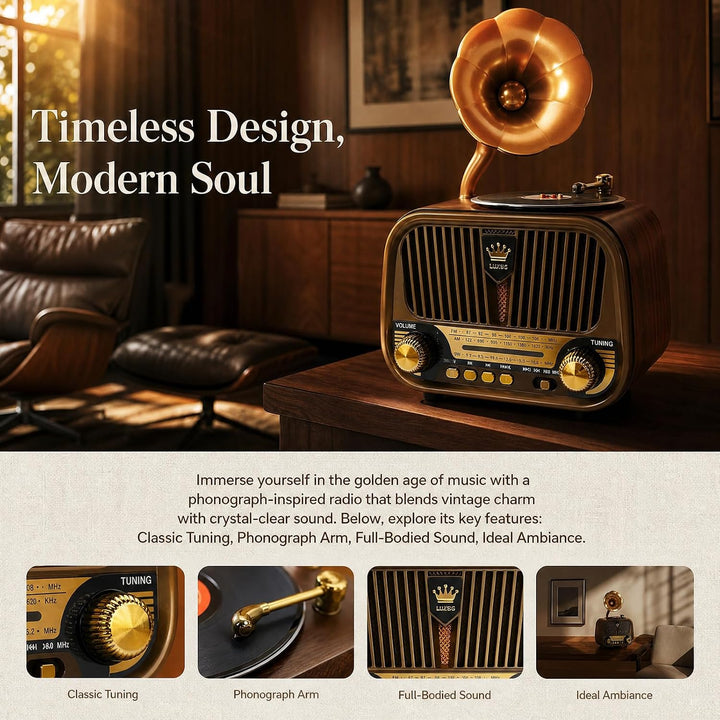 Tragbares Vintage Radio Bluetooth 5.4, mit Akku 1200 mAh, Bluetooth Radio mit USB TF AUX, Vintage Mu