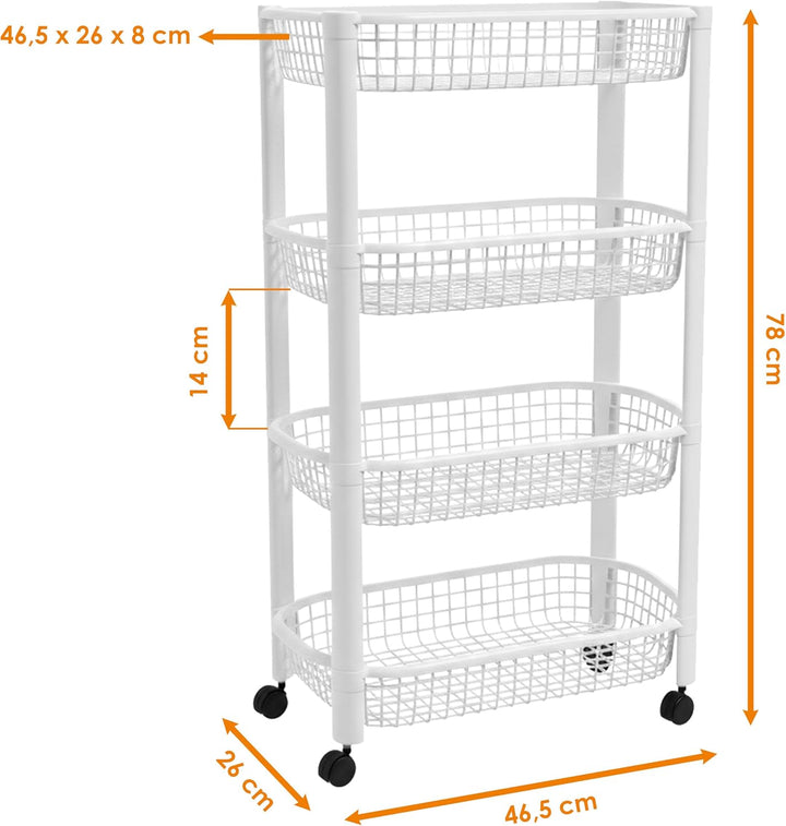 Spetebo Küchenwagen auf Rollen mit 4 Korb Ablagen 79 x 46 cm Made in EU - weiss - Kunststoff Rollwag