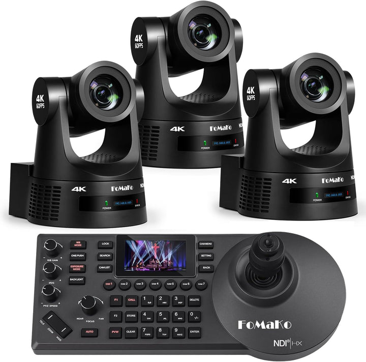 FoMaKo 4K NDI PTZ Set BK203, 4K 60fps NDI HX3 20x Optischer Zoom KI-Auto-Tracking, mit 3G-SDI/HDMI/U