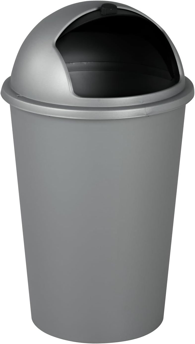 Mülleimer mit Schiebedeckel - 50 Liter Fassungsvermögen - Kunststoff - Schwarz - Silberfarben - Abfa