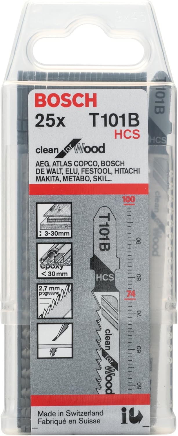 Bosch 25x Stichsägeblatt T 101 B (für weiches Holz, gerader Schnitt, Professional Zubehör Stichsäge)