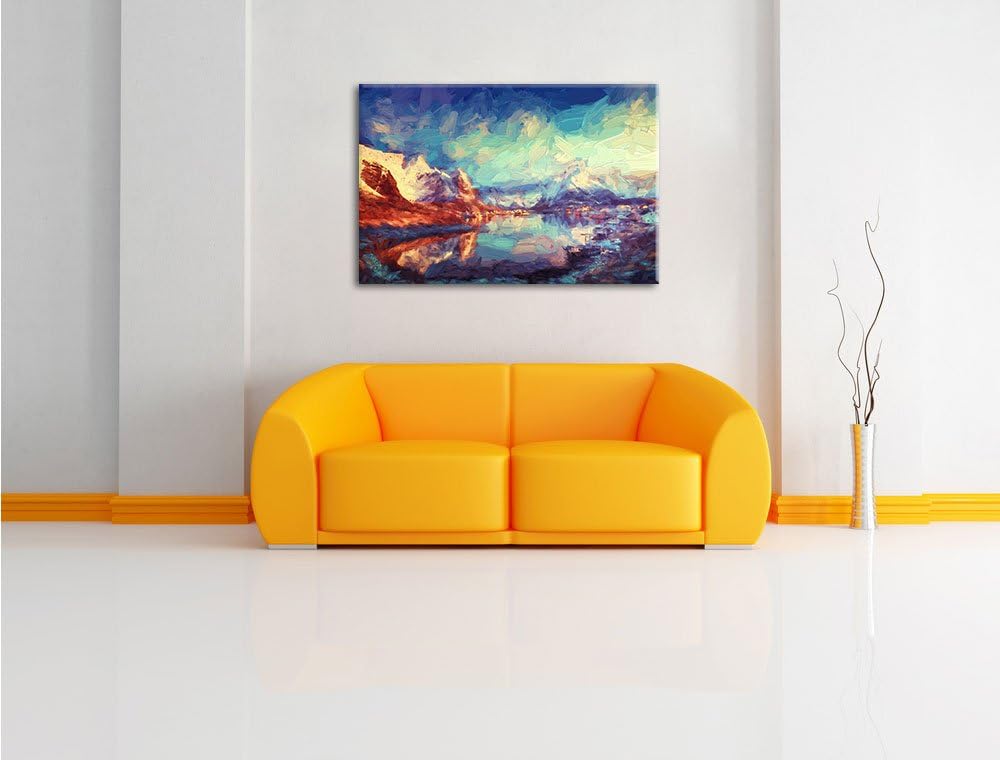 Pixxprint Schneelandschaft in Norwegen als Leinwandbild/Grösse: 100x70 cm/Wandbild/Kunstdruck/fertig