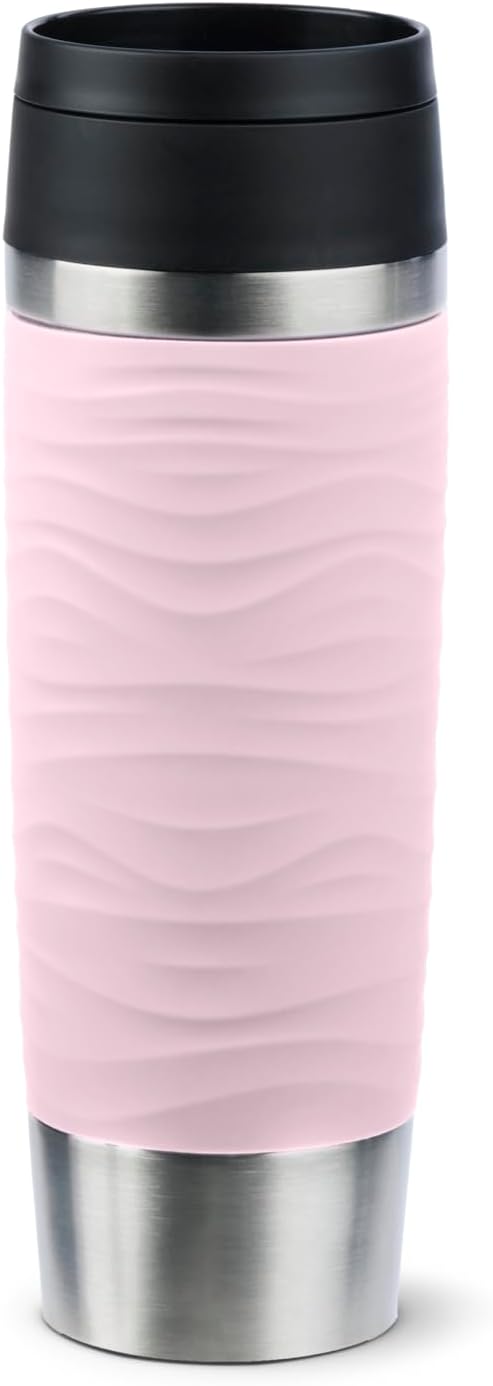 Emsa N20227 Travel Mug Wave Isolierbecher 0,5 Liter | neuer Komfort-Schraubverschluss | Edelstahl |