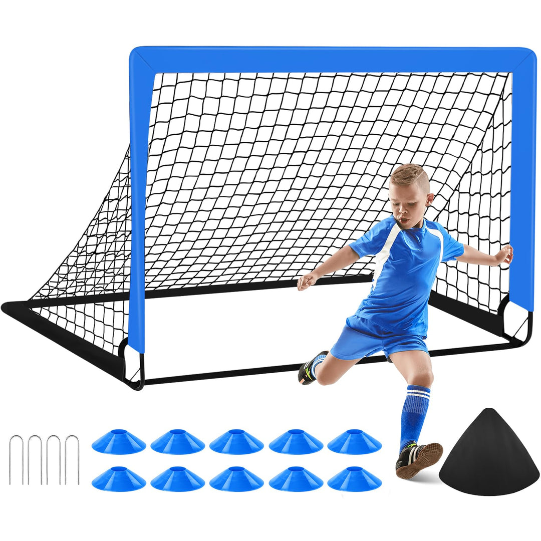 1 oder 2 Fussballtor Kinder mit Tragetasche 10 Fussballkegel, 1.2 x 0.9 m 1PCS Blau, 1PCS Blau