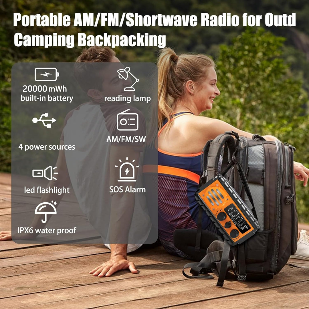 Winnes Notfall Radio 20000 mAh AM/FM-Radio mit Taschenlampe und Leselampe SOS-Alarmfunktion Kompatib