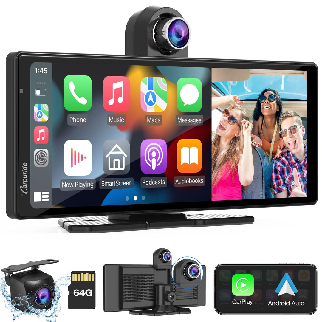 2025 Carpuride W903 Tragbares Kabelloses Carplay&Android Auto mit Dashcam 9,3-Zoll-HD-IPS-Bildschirm