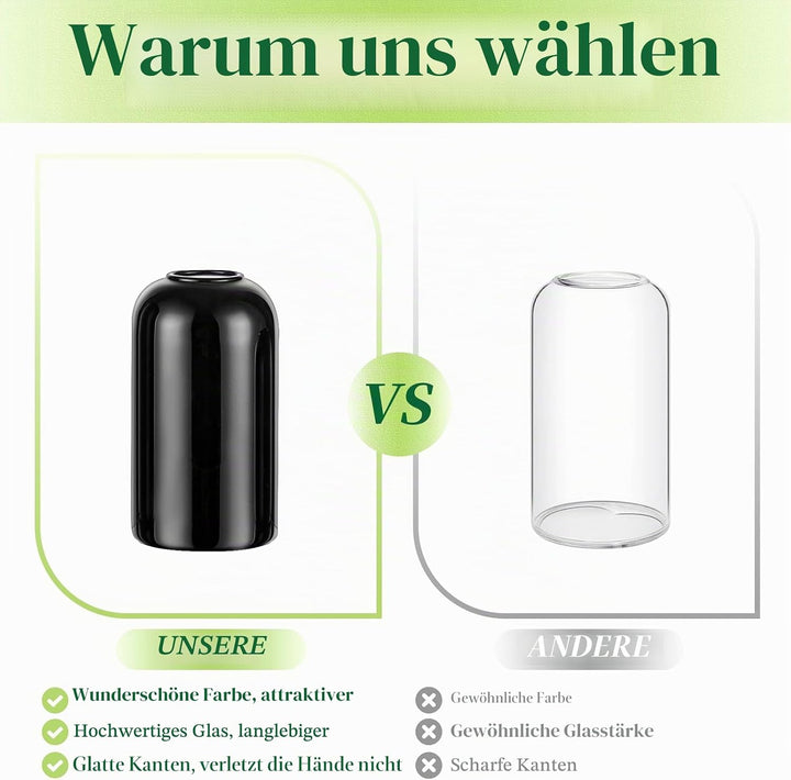 Hewory Kleine Vasen für Tischdeko: 6er Set Vase Schwarz Deko Glaszylinder Vase Glas, Klein Glasvase