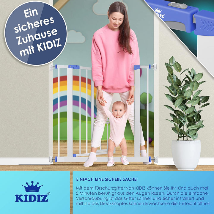 KIDIZ® Türschutzgitter Absperrgitter Treppengitter Kindergitter | mit Türe für Hunde und Katzen, Hau