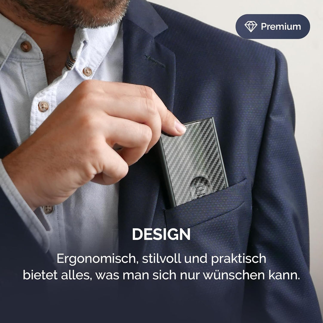 ÖGON -DESIGNS- Slider Kartenhalter aus Aluminium, rutschfest, automatisch, schmal, minimalistisch un