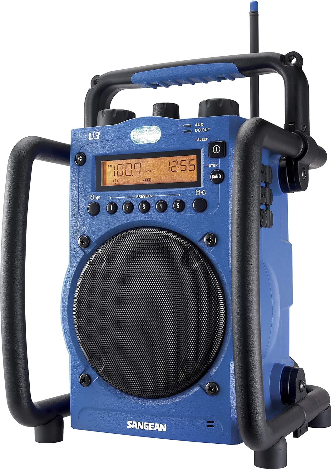 Sangean U3 tragbares Baustellenradio (UKW/MW-Tuner, AUX-In, Weckfunktion, LED-Leuchte, spritzwasser/