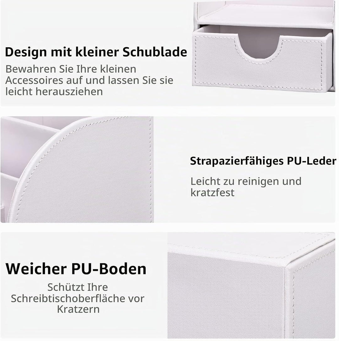 KINGFOM Büro Schreibtisch Organizer Ordnungssystem Tisch Organizer PU Leder Stiftehalter Stiftebox S