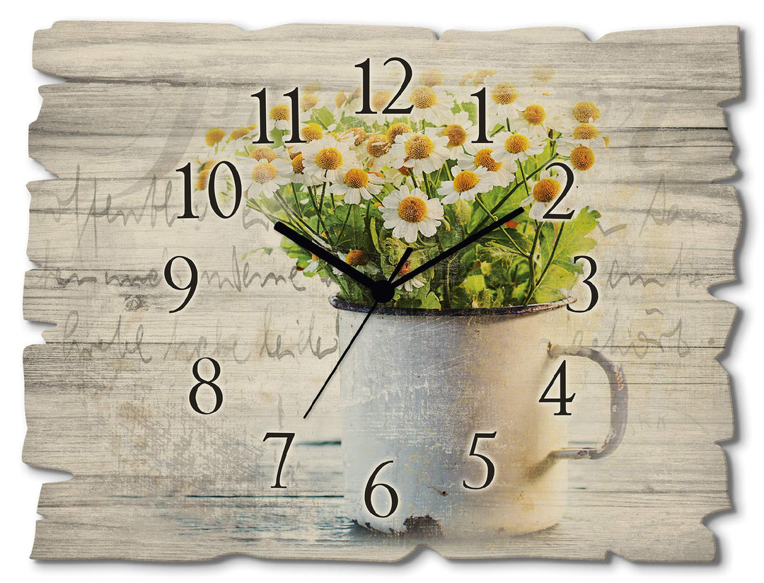 ARTLAND Wanduhr ohne Tickgeräusche aus Holz Quarzuhr 40x30 cm Rechteckig Lautlos Blumen Gänseblümche