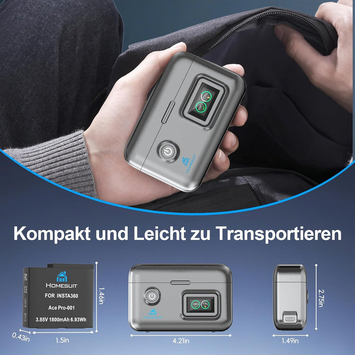 Homesuit Insta 360 Ace Pro 2 Akku 1800mAh &amp; Dual LCD Tragbares Schnellladegerät Kit Kompatibel mit I