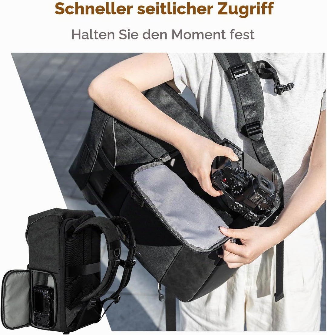 K&F Concept Kamerarucksack Rolltop 20L Fotorucksack Wasserdicht Robuste Rucksack-Stofftaschen aus St