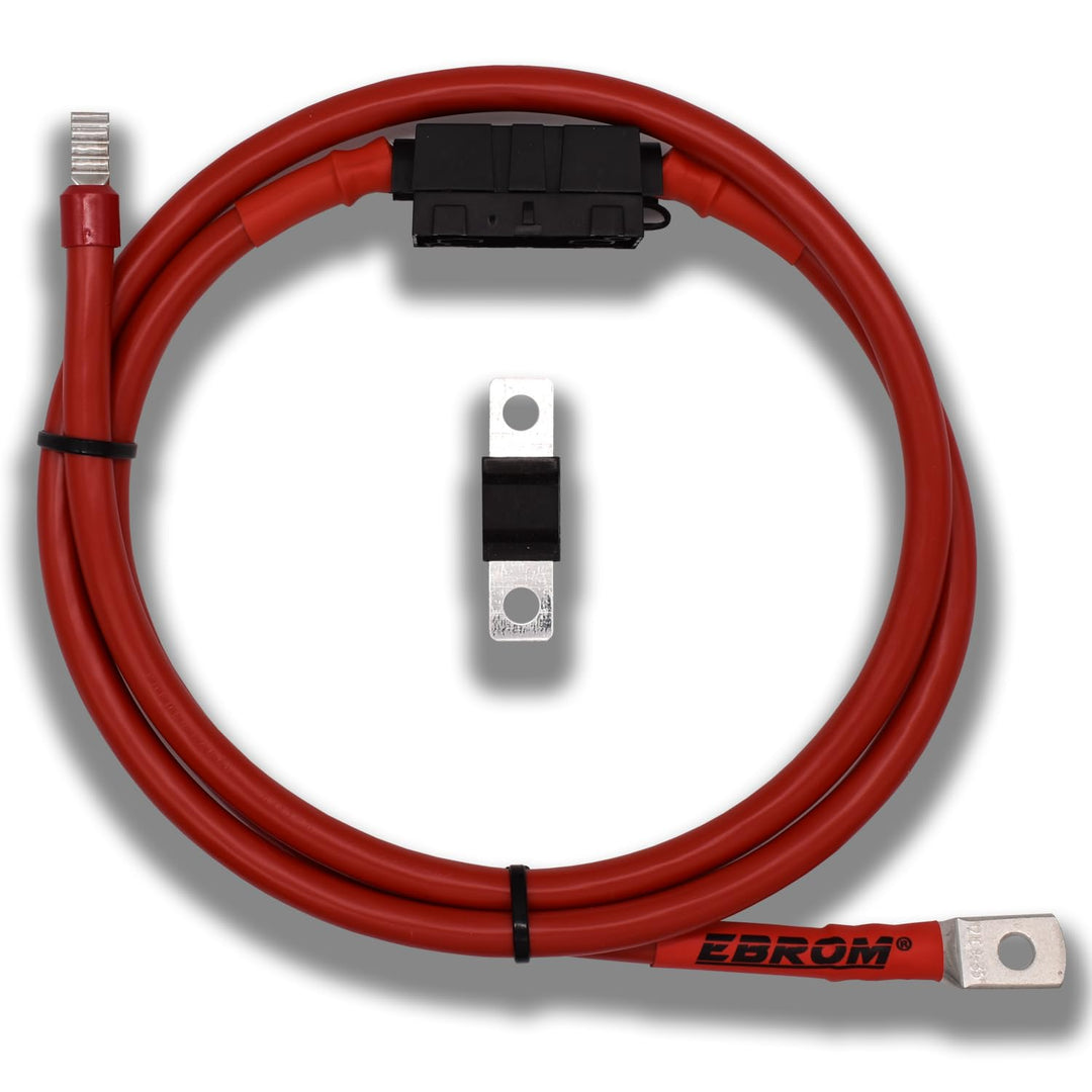 EBROM Batteriekabel SET 16 mm² je 120cm + M8 Schuh/Hülse + 80A Sicherung | von 60cm bis 10m, MASSEKA
