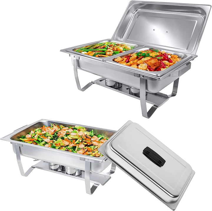 Valgus 2-Pack 9L Edelstahl Chafing Dish Set Buffet Chafer Suppenwärmer mit faltbarem Rahmen Wassersc