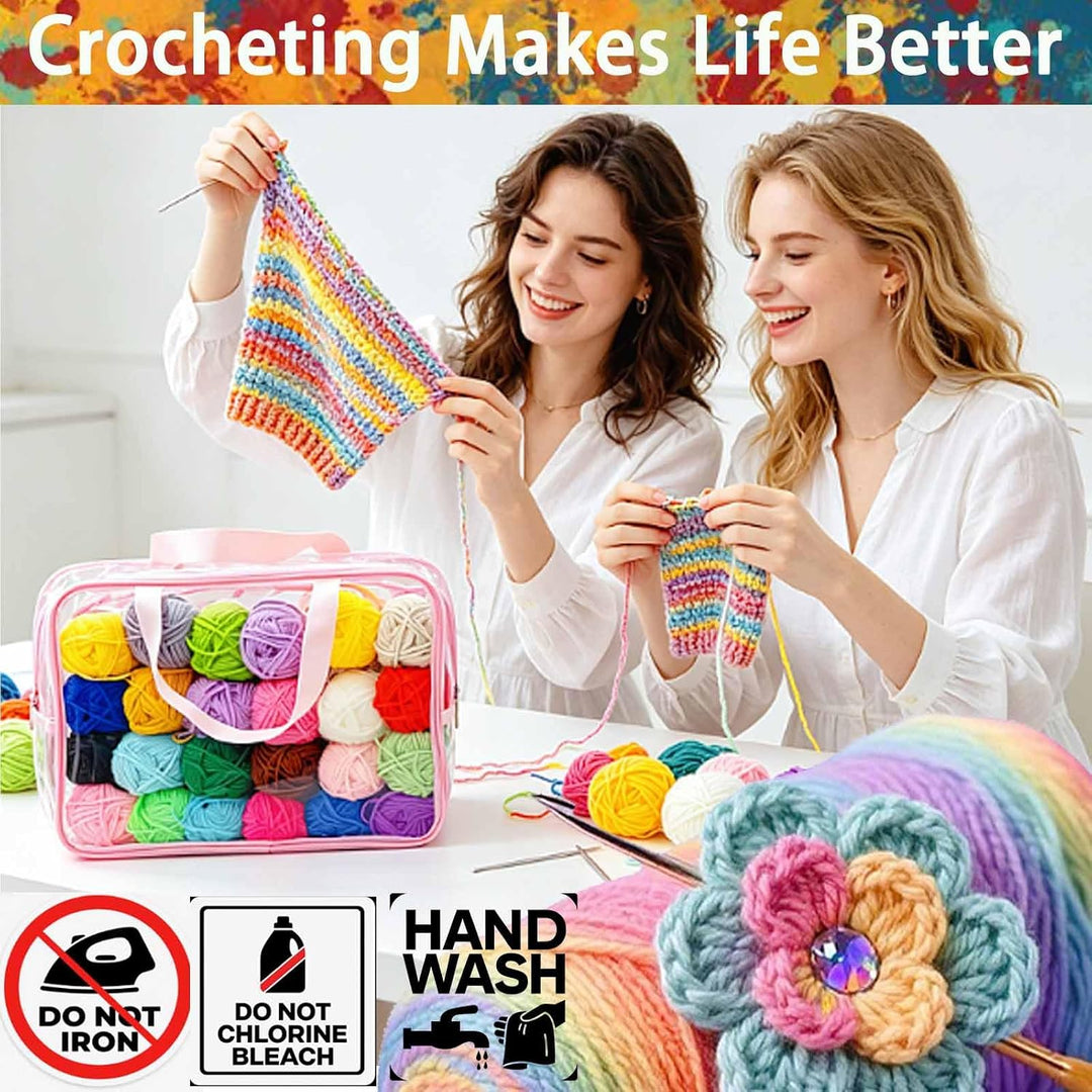 Häkelwolle Set,112pcs Häkelset für Anfänger mit 24*25g Häkelgarn,Ergonomische Häkelnadeln Stricknade