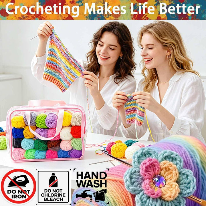Häkelwolle Set,112pcs Häkelset für Anfänger mit 24*25g Häkelgarn,Ergonomische Häkelnadeln Stricknade
