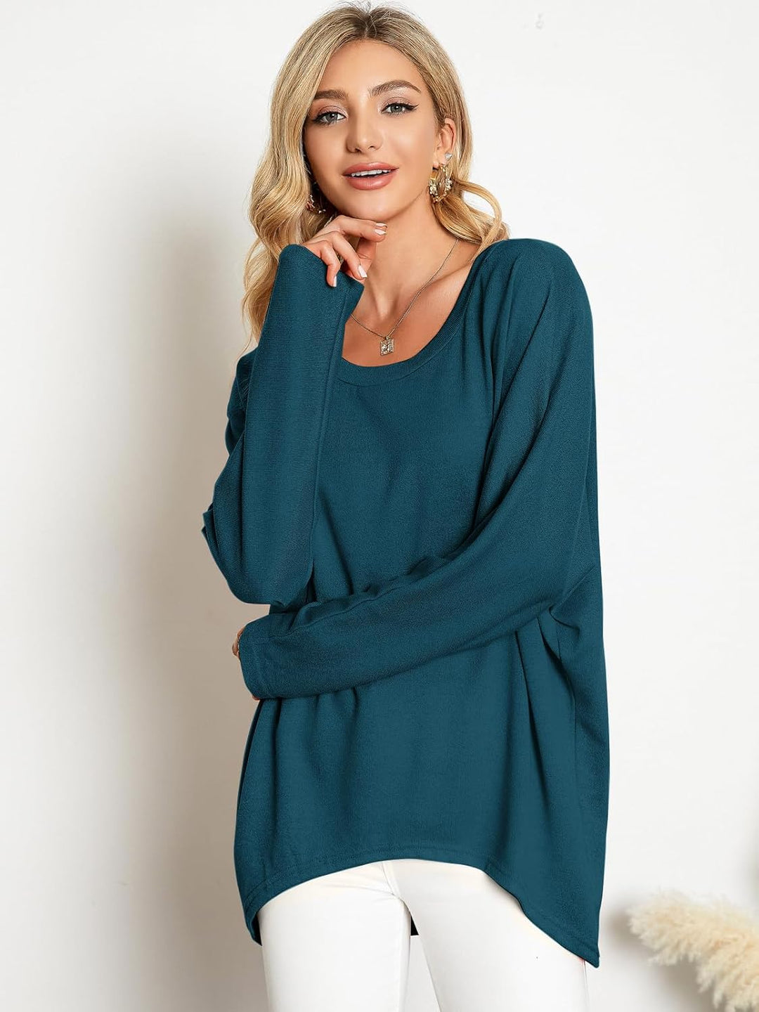 ZANZEA Damen Lose Asymmetrisch Jumper Sweatshirt Pullover Bluse Oberteile Oversize Tops, Cyan