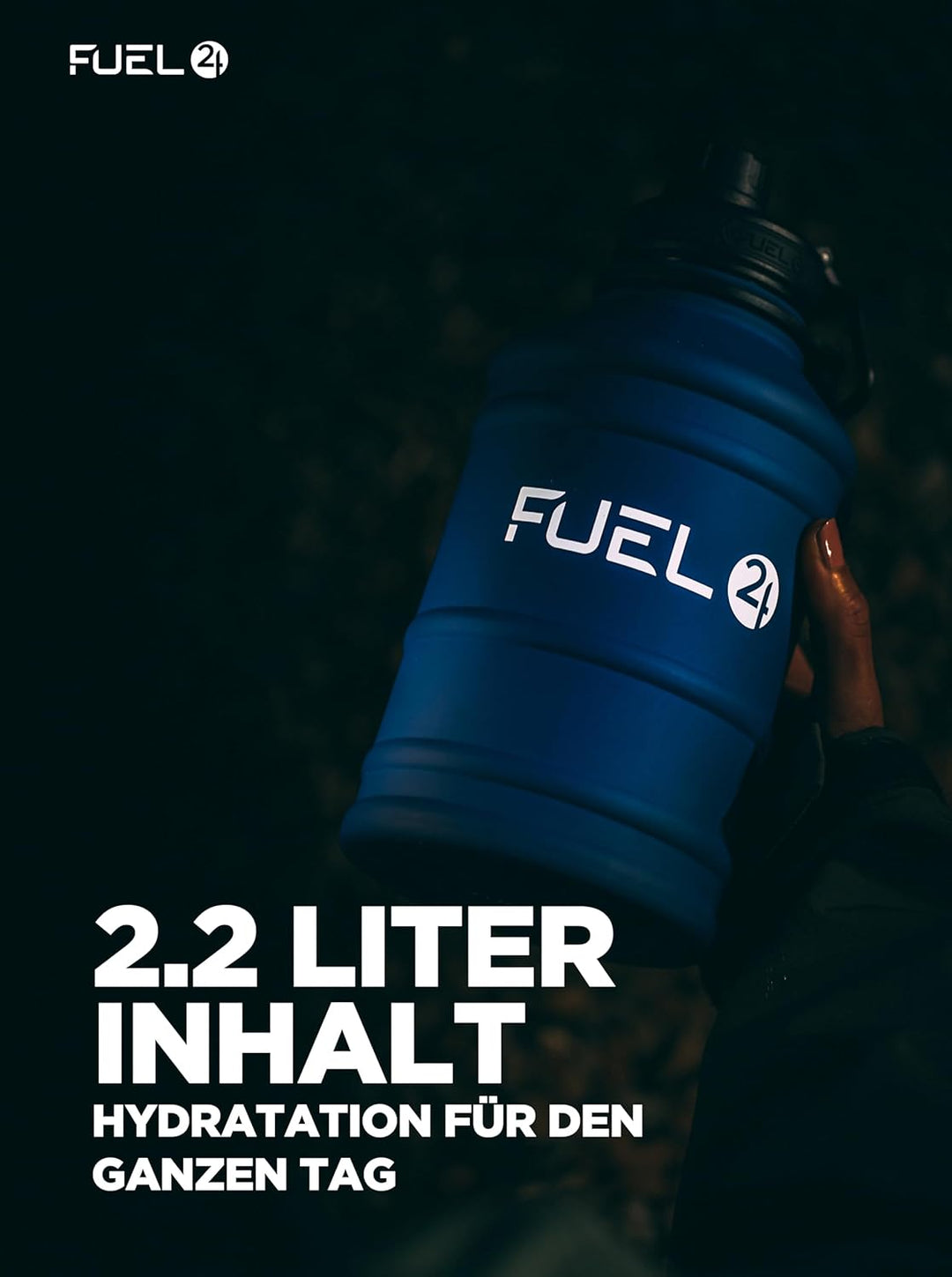 Fuel24 Edelstahl-Krug – 1,3 oder 2,2 Liter Wasserflasche – extra stark, BPA-frei, auslaufsicher – gr