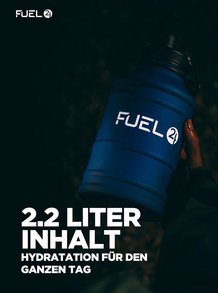 Fuel24 Edelstahl-Krug – 1,3 oder 2,2 Liter Wasserflasche – extra stark, BPA-frei, auslaufsicher – gr