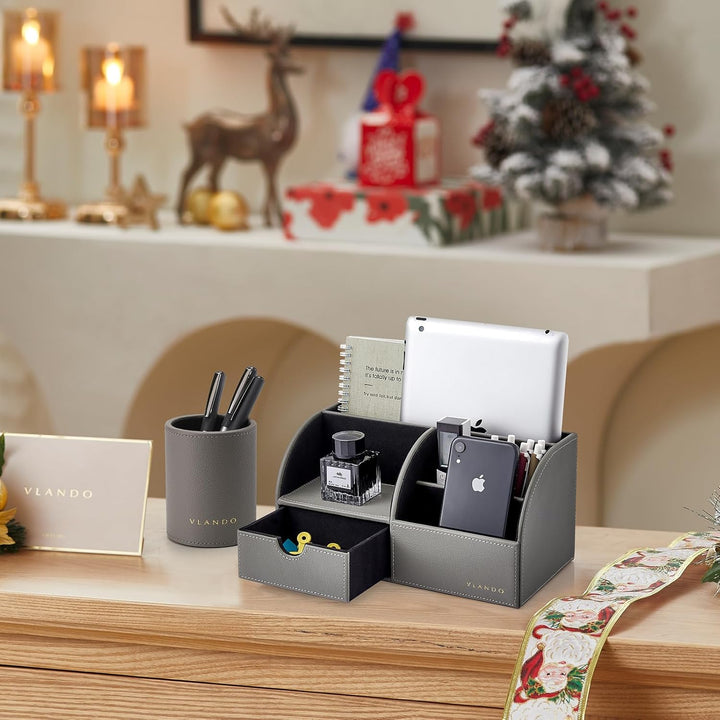 Vlando Schreibtisch Organizer Leder mit Schublade, Organizer schreibtisch Edel, Stiftehalter Organiz