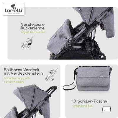Lorelli Zwillingskinderwagen Duo, Zwillingsbuggy klein faltbar für 2 Kinder, sehr leicht, Zwillingsw