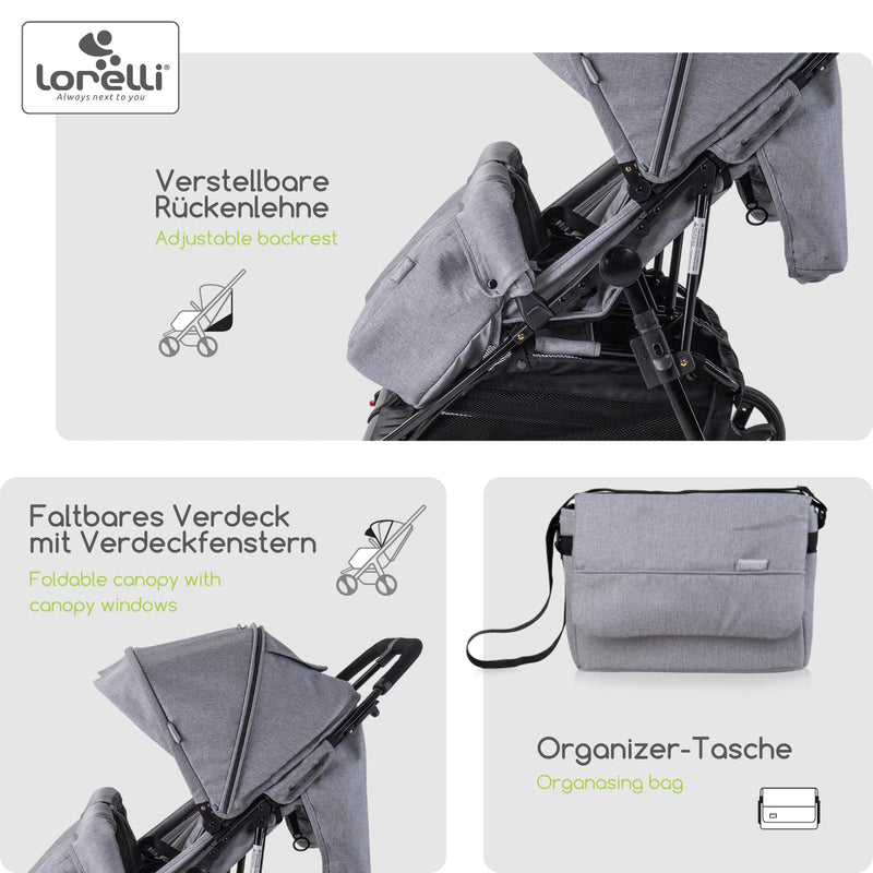 Lorelli Zwillingskinderwagen Duo, Zwillingsbuggy klein faltbar für 2 Kinder, sehr leicht, Zwillingsw