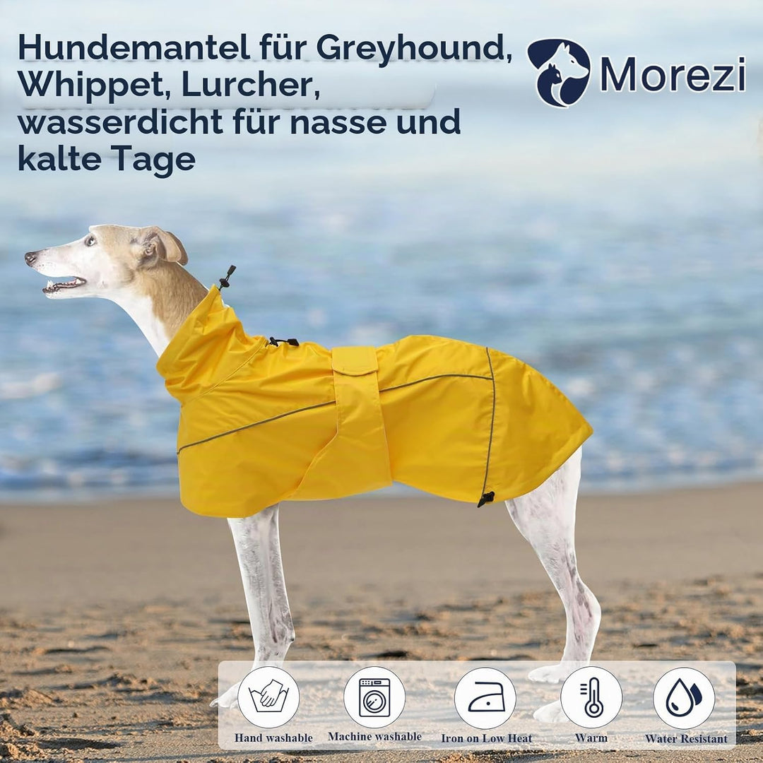MOREZI Windhund-Regenmantel, regenfest/wasserdicht, hoher Bund mit verstellbarem Kordelzug und Hüftg