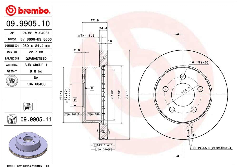 Brembo 09.9905.11 COATED DISC LINE Bremsscheibe - Paar