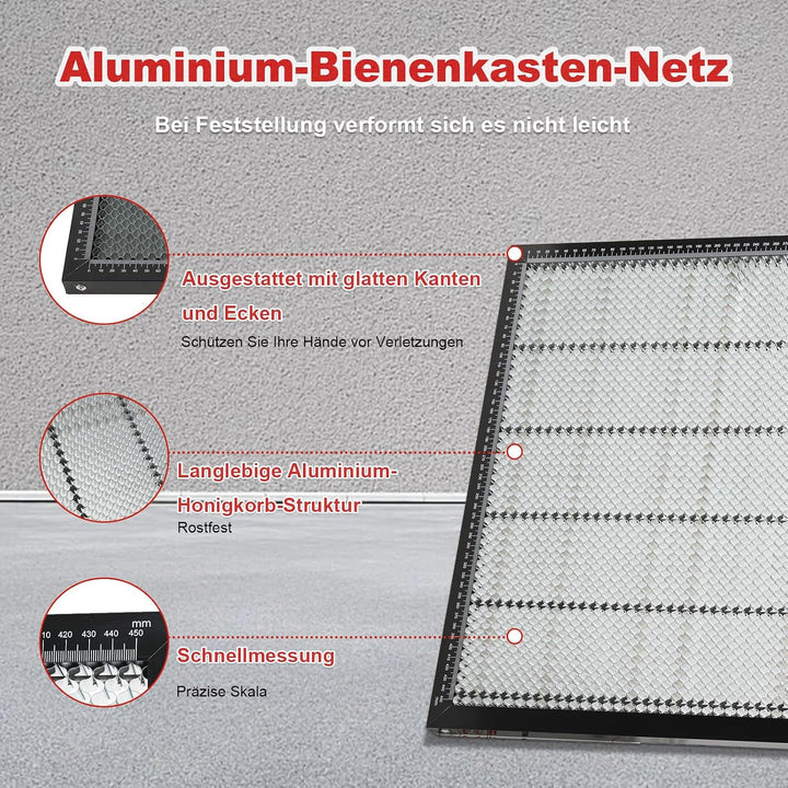 Laser Wabentisch, 500 x 500 x 22 mm Laser Honeycomb Arbeitstisch mit 0.4mm Aluminiumplatte für Deskt