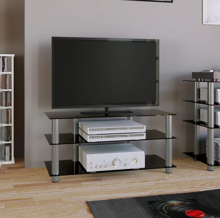 VCM TV Rack Lowboard Konsole LCD LED Fernsehtisch Möbel Bank Glastisch Tisch Schrank Aluminium Klarg