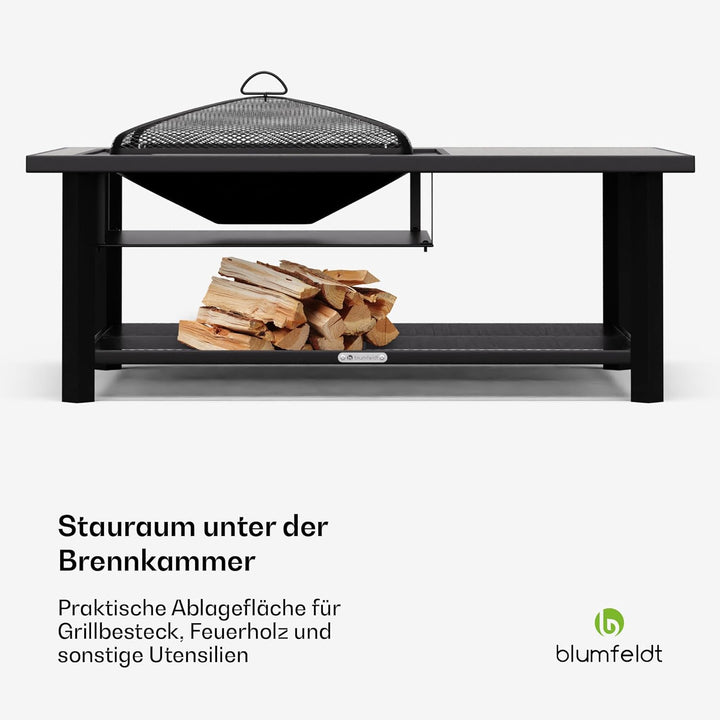 Blumfeldt Merano Avanzato L Feuerschale - 3-in-1 Feuerschale mit Grillrost & Tisch, robuster Stahlra