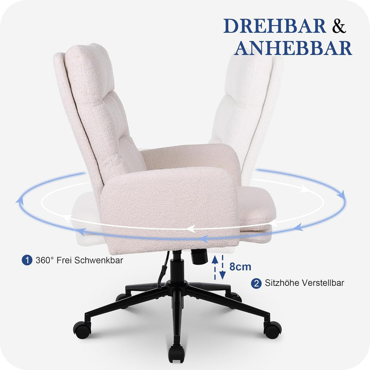 Schreibtischstuhl, Bürostuhl aus Kunstpelz, Schminktisch Stuhl, Höhenverstellbar Drehstuhl, Ergonomi