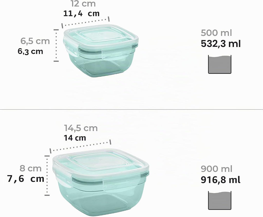 Grizzly 4er Set Frischhaltedosen (0,5L, 0,9L, 1,5L, 2,4L), quadratisch, Kunststoff, 100% luft-/wasse